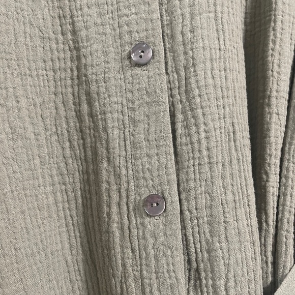 Soft Surroundings Sage Green Cotton Gauze Belted Button Up Dress - Picture 5 of 8